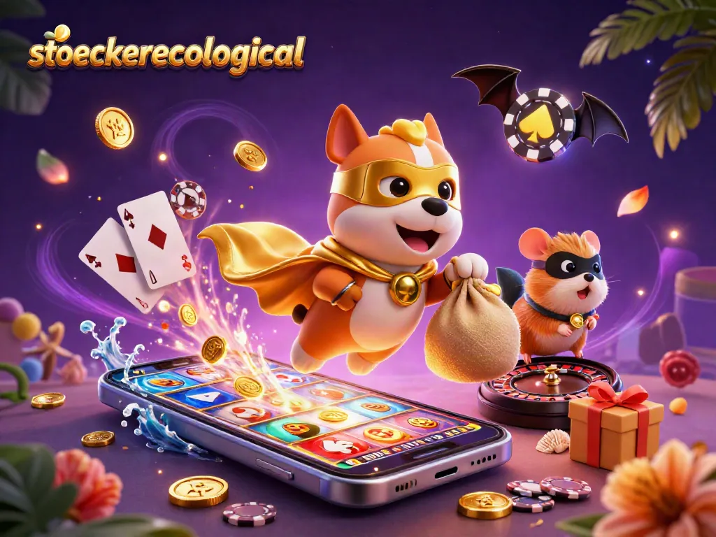Stoecker Ecological superhero dog and sidekick hamster fly through a casino-themed scene.