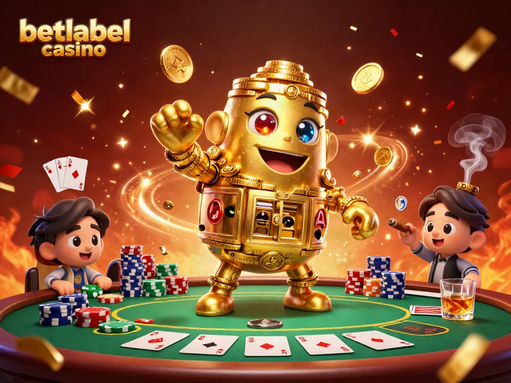 Experience thrilling gameplay at betlabel casino with an ancient golden golem amidst poker excitement.